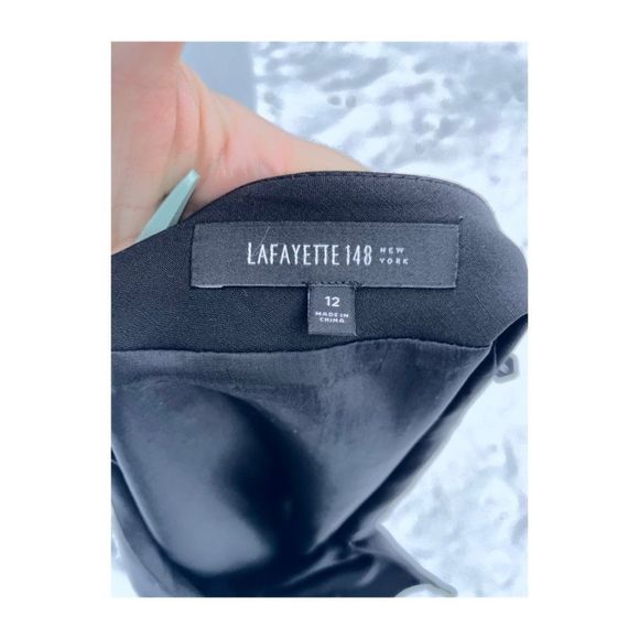 Lafayette 148 Black Pencil Skirt A-Line Virgin Wool Double Pleat Hem Business 12 - Picture 8 of 10